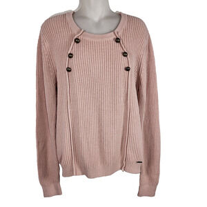 Abercrombie & Fitch Womens Pullover Sweater Large Pink Ribbed Button Detail Knit